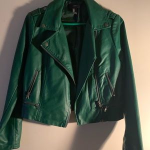 Forest Green Leather Biker Jacket